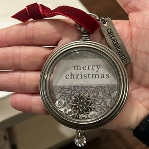 Celebrate Merry Christmas Ornament with Red Ribbon